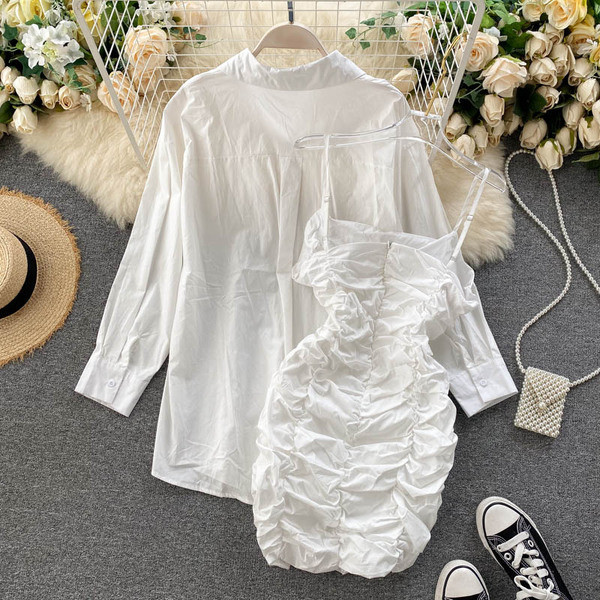 Модерен дамски комплект от рокля и риза 