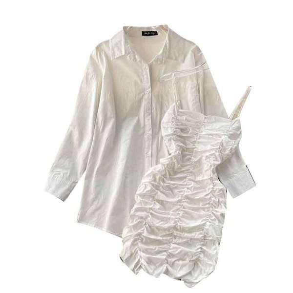 Модерен дамски комплект от рокля и риза 