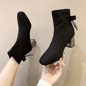 Стилни дамски боти с лъскави частици и панделка