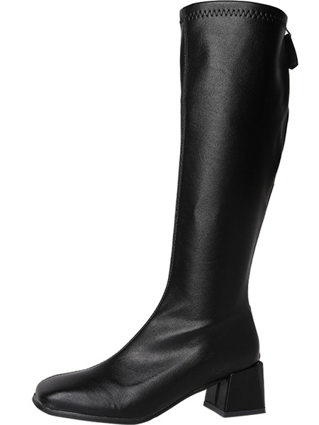 Дамски ботуши от еко кожа с 5см ток - черен цвят