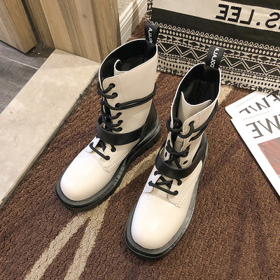 Ежедневни дамски боти от еко кожа с равна подметка и връзки