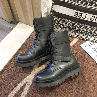 Ежедневни дамски боти от еко кожа с равна подметка и връзки