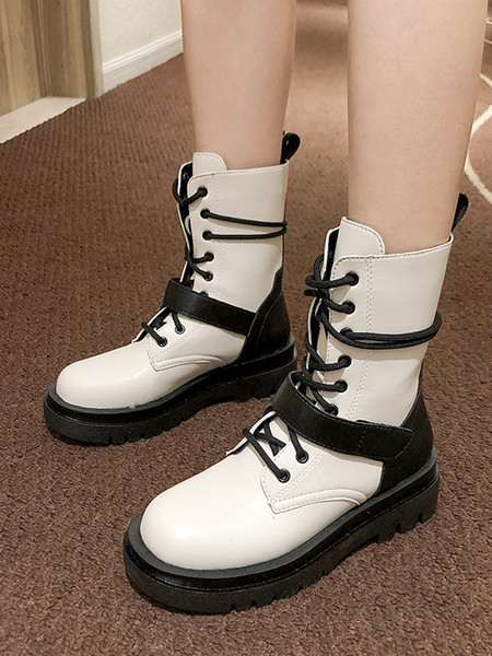 Ежедневни дамски боти от еко кожа с равна подметка и връзки