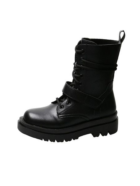 Ежедневни дамски боти от еко кожа с равна подметка и връзки