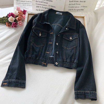 Дамско дънково яке ретро стил с ластик и копчета