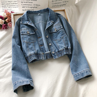 Дамско дънково яке ретро стил с ластик и копчета