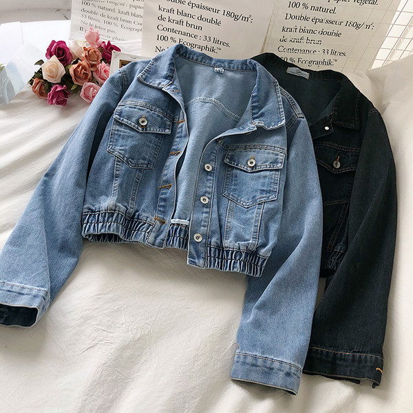 Дамско дънково яке ретро стил с ластик и копчета