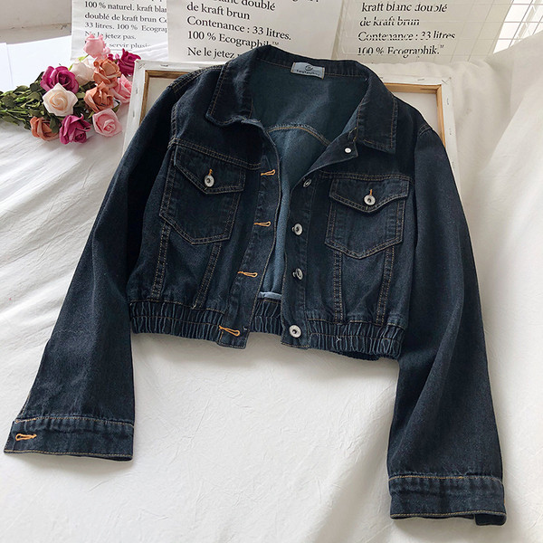 Дамско дънково яке ретро стил с ластик и копчета