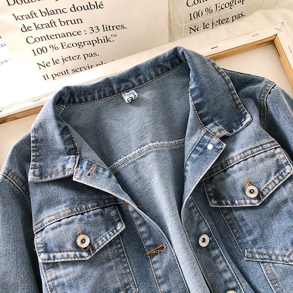 Дамско дънково яке ретро стил с ластик и копчета