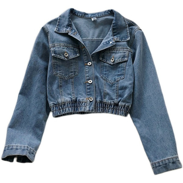 Дамско дънково яке ретро стил с ластик и копчета