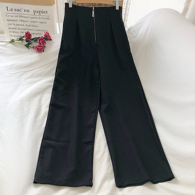 Дамски широк панталон с цип и висока талия