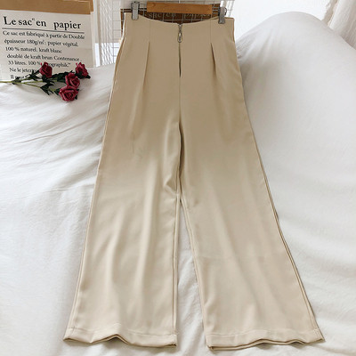 Дамски широк панталон с цип и висока талия