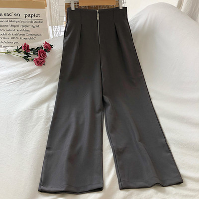 Дамски широк панталон с цип и висока талия