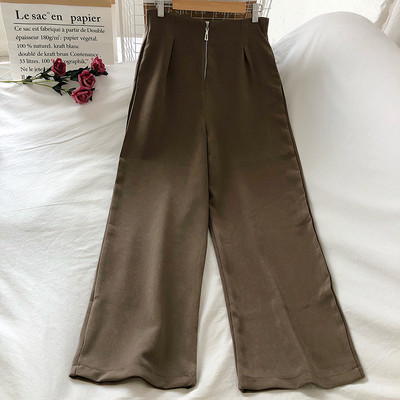 Дамски широк панталон с цип и висока талия