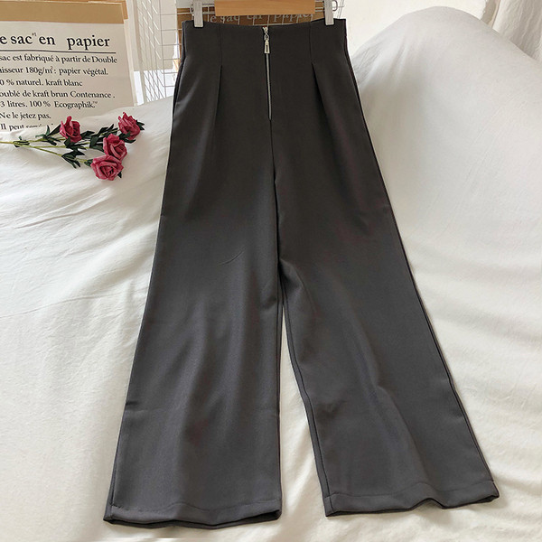 Дамски широк панталон с цип и висока талия