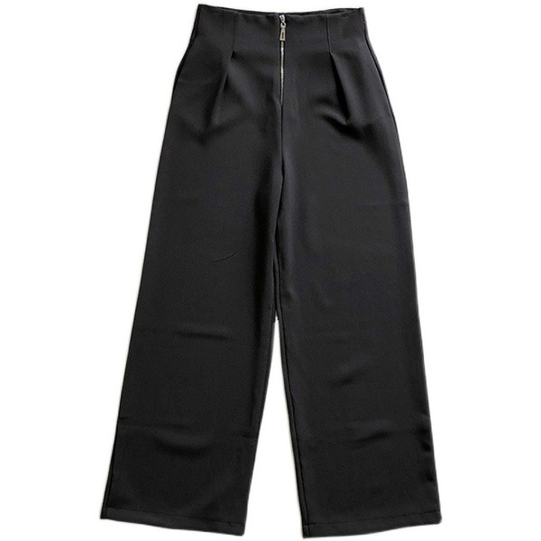 Дамски широк панталон с цип и висока талия