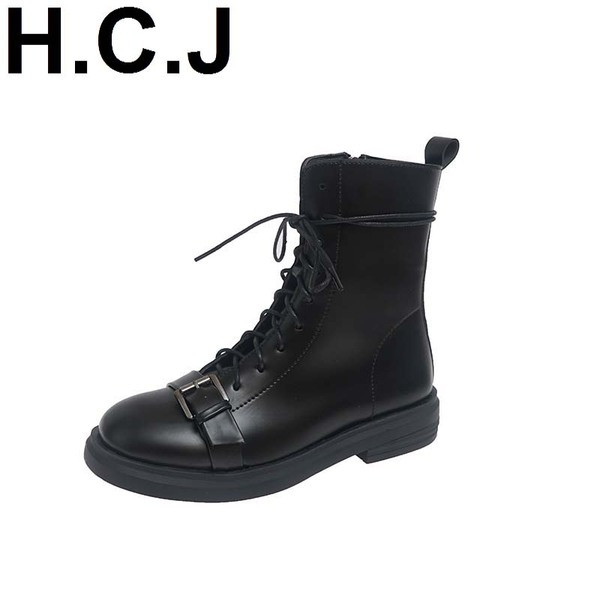 Кожени дамски  зимни боти с връзки 