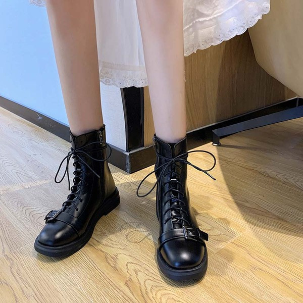 Кожени дамски  зимни боти с връзки 