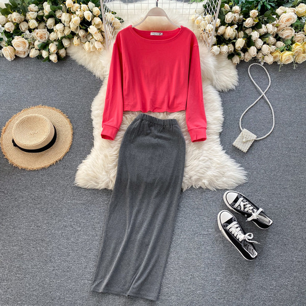 Ежедневен комплект от дълга пола и блуза 