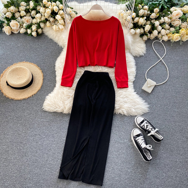 Ежедневен комплект от дълга пола и блуза 