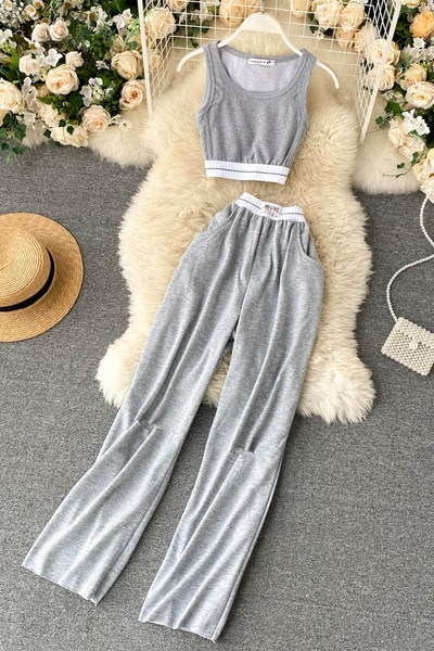 Ежедневен дамски комплект от потник и панталон с лластична талия 