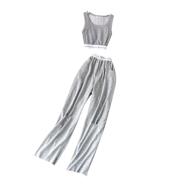 Ежедневен дамски комплект от потник и панталон с лластична талия 