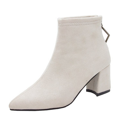 Модерни дамски боти от еко велур  с дебел ток и цип