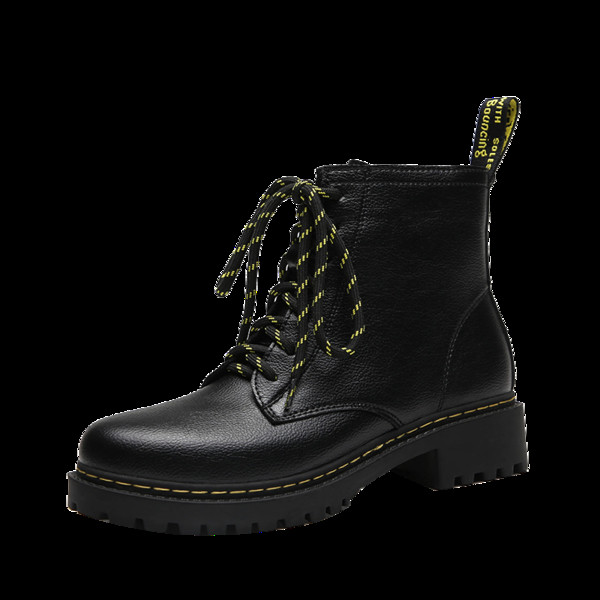 НОВ модел дамски боти от еко кожа с връзки и цип в черен цвят 