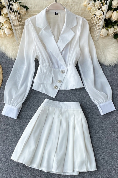 Модерен дамски комплект от риза и пола 