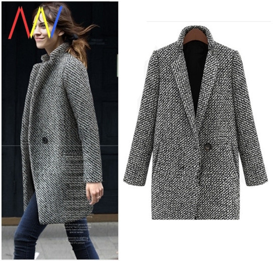 Модерно есенно палто с джобове - големи размери