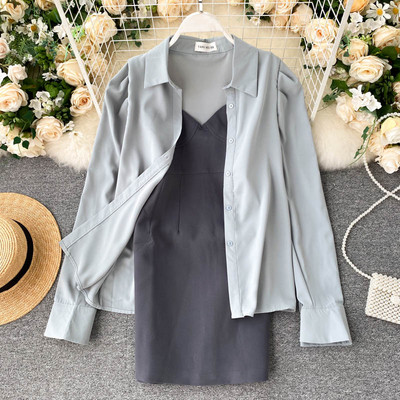 Дамски комплект от рокля и риза 