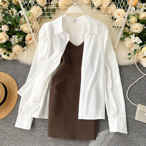 Дамски комплект от рокля и риза 