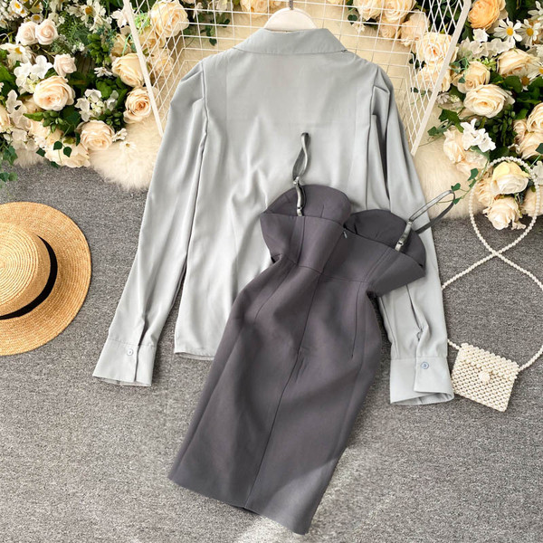 Дамски комплект от рокля и риза 