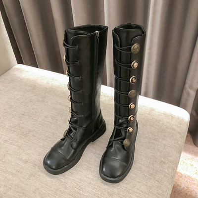 Дамски черни ботуши от еко кожа с метални елементи