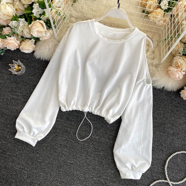 Дамски комплект от пола с висока талия и блуза с голи рамене 