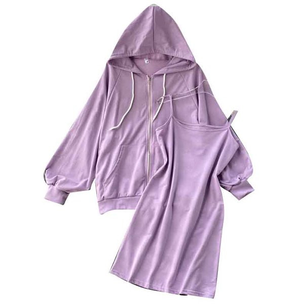 Дамски комплект от рокля и суичър с качулка 