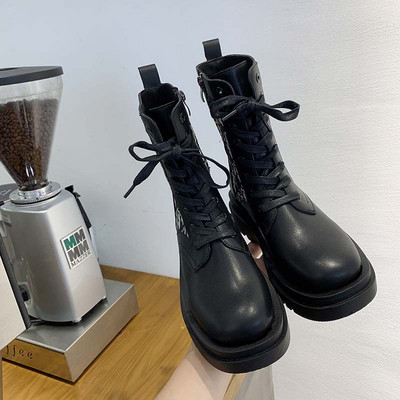 Дамски боти от еко кожа с връзки 