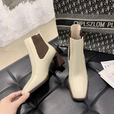 Стилни дамски боти от еко кожа с 7см ток