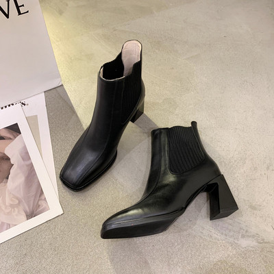 Стилни дамски боти от еко кожа с 7см ток