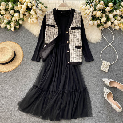 Ретро дамски комплект от рокля и елек