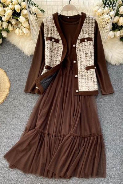 Ретро дамски комплект от рокля и елек