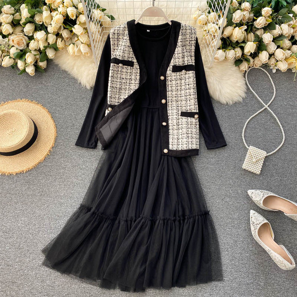 Ретро дамски комплект от рокля и елек