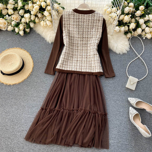 Ретро дамски комплект от рокля и елек