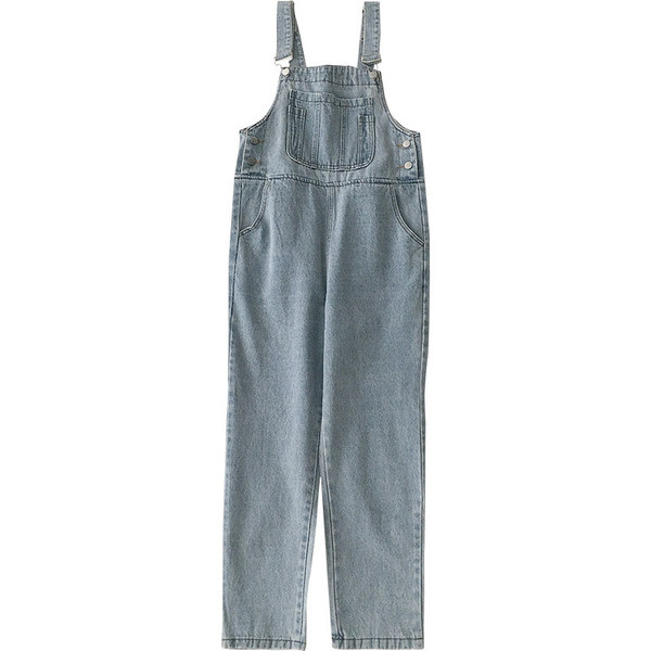 Дънков дамски гащеризон с джоб и копчета