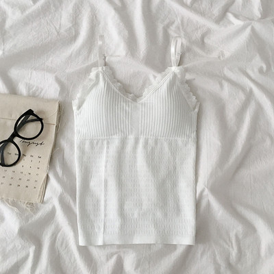 Дамски ежедневен потник с тънки презрамки и дантела