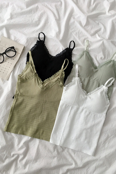 Дамски ежедневен потник с тънки презрамки и дантела