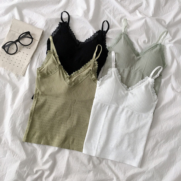 Дамски ежедневен потник с тънки презрамки и дантела