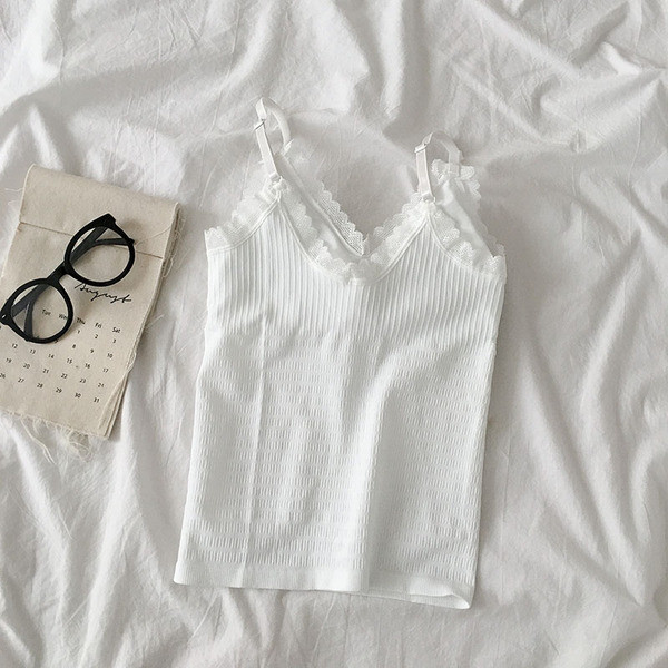 Дамски ежедневен потник с тънки презрамки и дантела