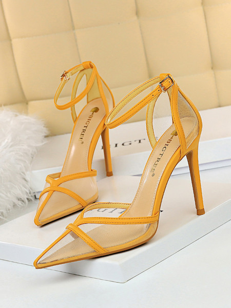 Модерни дамски обувки на висок ток с катарама и тънък ток 