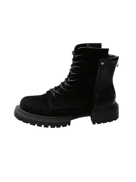 Дамски боти от еко велур с груба подметка и връзки